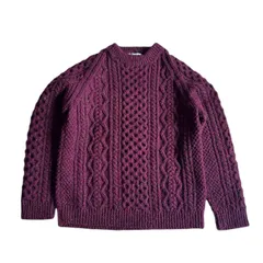 Kilkeel アランニット セーター アイルランド製 ハンドニット ウール100% バーガンディ ケーブル編み メンズM相当 ヴィンテージ 古着