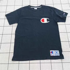 ◇ ⊂ Champion チャンピオン ロゴ刺繡 半袖 Tシャツ カットソー サイズM ネイビー系 レディース メンズ E  【1508060016324】