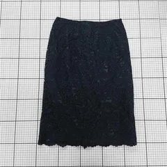 ◇ ⊂ ナチュラルビューティーベーシック レース 花柄 膝下丈 タイト スカート サイズS ネイビー系 レディース E  【1508060014450】