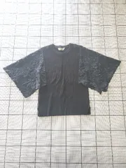 ◇ Θ torrazzo donna トラッゾドンナ 異素材 袖レース 五分袖 カットソー サイズ表記なし ブラック系 レディース E  【1508260055383】