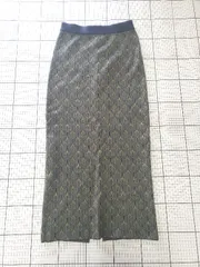 ◇ ⊆ NEUNA ヌナ 総柄 ニット ロング丈 タイト スカート サイズF カーキ系 ネイビー系 レディース E  【1508260055321】