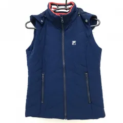 【美品】フィラゴルフ 2WAY中綿ベスト ネイビー フード着脱可  レディース M ゴルフウェア FILA GOLF