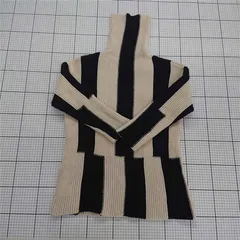 ◇ ⊇ セントーキョー ストライプ タートルネック 長袖 ニット セーター サイズF ベージュ ブラック系 レディース E  【1508260063838】