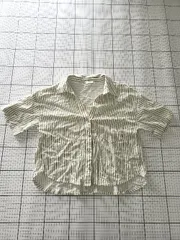 ◇ ⊂ ZARA ザラ ストライプ柄 半袖 シャツ サイズM グリーン系 レディース E  【1508260065849】