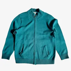 L.L.Bean コットンニット ブルゾン ジップアップ カーディガン ターコイズブルー メンズL コットン100% USA製 エルエルビーン ヴィンテージ