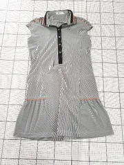 ◇ ⊂ スリクソン SRIXON ストライプ ゴルフウェア ノースリーブ ミニ ワンピース サイズL グレー ホワイト系 レディース E  【1508270001295】
