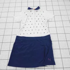 ◇ ⊂ PUMA プーマ 刺繡 ゴルフウェア系 半袖 ミニ ワンピース サイズL ホワイト ネイビー系 レディース E  【1508270001288】のサムネイル