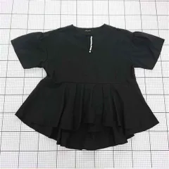 ◇ ⊂ La-gemme ラジェム 装飾パール ペプラム 半袖 チュニック ブラウス ブラック系 レディース E  【1508270003046】