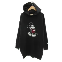 ディズニー Disney ニットパーカー プルオーバー ロング丈 ミッキーマウス 大きいサイズ LL マルチカラー 黒 ブラック /YS10