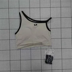 ◇ ⊂ 未使用 Chico タグ付き チョーカー付アシメワンショル刺繍タンクトップ  サイズF ホワイト ブラック レディース E  【1508270003343】