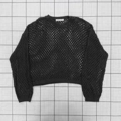 ◇ ⊂ chocol raffine robe メッシュ編み 長袖 プルオーバー ニット サイズF ダークグレー レディース E  【1508270005392】