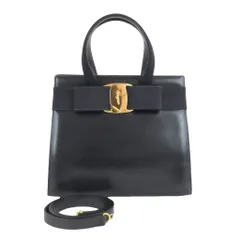 Salvatore Ferragamo サルヴァトーレ・フェラガモ ヴァラリボン レザー ハンドバッグ ショルダーバッグ ２WAY ブラック BA21 4178 イタリア製 rk10250