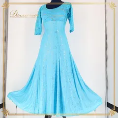 社交ダンス 衣装 スタンダードドレス ドレス ワンピース パーティ 発表会 水色 ラメ キラキラ ブルー系 伸縮 ダンス レース 綺麗 華やか おしゃれ スカート 反射 輝く 軽量 発表会用 イベント用 フェスティバル コスチューム フィット感