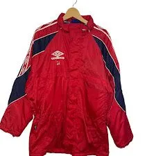 UMBRO アンブロ 90年代/90’ ベンチコート サイドライン ナイロンジャケット ブルゾン バックプリント ワンポイント刺繡 オーバーサイズ ビッグシルエット Mサイズ レッド