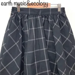【earth music&ecology】チェック柄膝丈スカート　ブラック