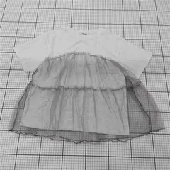 ◇ ⊂ MONO-MART モノマート チュール ドッキング 半袖 Tシャツ カットソー サイズF ホワイト系グレー系 レディース E  【1508270012109】