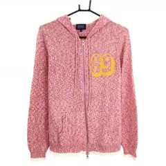 【美品】パーリーゲイツ ニットジップパーカー パープル系×オレンジ コットン混 後ビッグロゴ レディース 2(L) ゴルフウェア PEARLY GATES