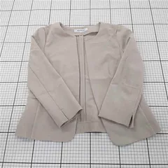 ◇ Θ NATURAL BEAUTY BASIC ノーカラー 長袖 ジャケット サイズS ベージュ系 レディース E  【1508270013243】
