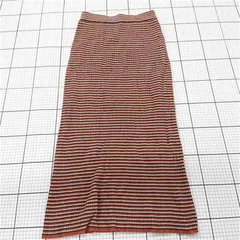 ◇ ⊇ niko and … ニコアンド ボーダー ロング丈 タイト ニット スカート サイズL ベージュ系 マルチ レディース E  【1508270013731】