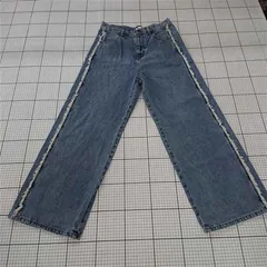 ◇ Θ JaVa ジャバ サイドフリンジワイドデニムパンツ サイズL ブルー系 レディース E  【1509100073888】