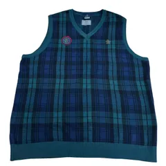 Munsingwear マンシングウェア Vネック ニット ベスト チェック ウール100％ グリーン系 3L 大きなサイズ