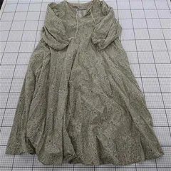 ◇ Θ LAVEANGE ラビアンジェ 花柄 七分袖 膝下丈 ワンピース サイズF グリーン系 マルチ レディース E  【1509180000934】