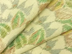 平和屋着物▽上質な紬　単衣　草花文　正絹　逸品　AABC3892fy