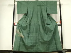 平和屋着物▽訪問着　単衣　紬地　幾何学文様　正絹　逸品　AABC3939fy