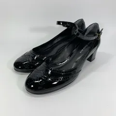 美品◯ tsumori chisato walk ツモリチサト ウイングチップ パンプス アンクルストラップ ブラック 23 黒 チャンキーヒールのサムネイル