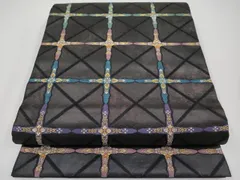 平和屋着物■極上　紋屋井関　御寮織　六通柄袋帯　天井草花文　黒地　金銀糸　逸品　CYAA3587s5 平和屋着物□極上 紋屋井関 御寮織 六通柄袋帯 天井草花文 黒地 金銀糸