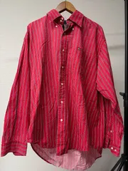 TOMMY HILFIGER ストライプ ボタンダウン シャツ レッド L US古着