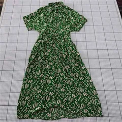 ◇ ⊂ ZARA ザラ 総柄 半袖 ロング丈 ワンピース サイズEUR S USA S MEX 26 グリーン系 レディース E  【1509180004062】