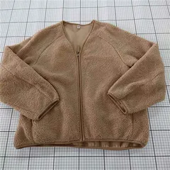 ◇ ⊆ UNIQLO ユニクロ ボア フリース Vネック 長袖 フルジップ カーディガン サイズXL ベージュ系 レディース E  【1509300000059】