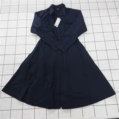 ◇ Θ 未使用 UNIQLO ユニクロ タグ付き 長袖 膝下丈 シャツワンピース サイズM ダークネイビー系 レディース E  【1509300000325】