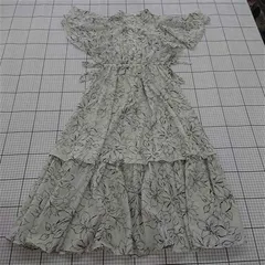 ◇ ⊂ rienda リエンダ 総柄 バンドカラー 半袖 膝下丈 ワンピース サイズM アイボリー ブラック系 レディース E  【1509300000295】