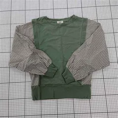 ◇ Θ BEAMS HEART ビームスハート ストライプ 切替 長袖 Tシャツ カットソー サイズF グリーン系 レディース E  【1509300000486】