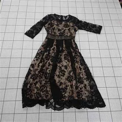 ◇ ⊂ LACE LADIES レースレディース 総レース 七分袖 膝下丈 ワンピース ブラック ベージュ系 レディース E  【1509300000370】