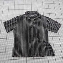 ◇ ⊂ A day in the life UNITED ARROWS ストライプ 透かし編み 半袖 ニット シャツ サイズL グレー系 マルチ メンズ E  【1509300001025】