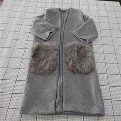 ◇ ⊆ PLUSBEAUTY フェイクファー 長袖 ノーカラー コート グレー系 レディース E  【1509300001018】