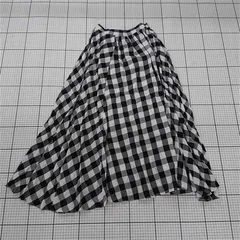 ◇ Θ SHIPS シップス チェック ロング フレア スカート サイズ36 ブラック ホワイト系 レディース E  【1509300001186】
