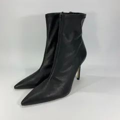 ZARA ザラ ストレッチ ショートブーツ ハイヒール サイドジップ ブラック レザー 36 23 ポインテッドトゥ