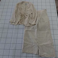 ◇ ⊂ nano universe ナノユニバース リネン100% パンツ スーツ セットアップ 上下 サイズ38 ベージュ系 レディース E  【1509300001483】