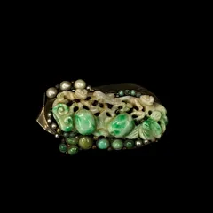 ヴィンテージ 翡翠彫刻＆パール 装飾ブローチ