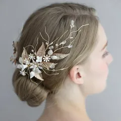 髪飾り　結婚式　ウェディング　ブライダル　成人式　卒業式　ヘアアクセサリー　ヘッドドレス　前撮り　ゴールド　お花　ヘアクリップ　ヘアピン