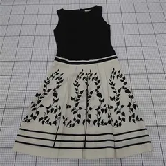 ◇ ⊂ Simplicite シンプリシテェ 柄 切替 ノースリーブ 膝丈 ワンピース ブラック アイボリー系 レディース E  【1509300011314】