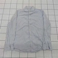 ◇ Θ SHIPS シップス ストライプ リネン混 長袖 ホリゾンタルカラー シャツ サイズM ホワイト ブルー系 メンズ E  【1509300011444】