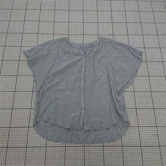 ◇ ⊂ GLOBAL WORK グローバルワーク ストライプ 半袖 シャツ ブラウス サイズL ライトブルー ホワイト系 レディース E  【1509300012083】