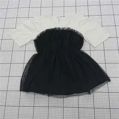 ◇ ⊂ 美品 ラジェム タグ付き チュールドッキング 半袖 チュニック カットソー サイズF ホワイト ブラック系 レディース E  【1509300012502】