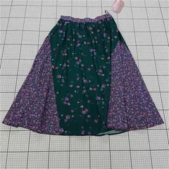 ◇ ⊂ 未使用 クチュールブローチ タグ 花柄 膝下丈 ギャザー スカート サイズ38/M ダークグリーン系 マルチ レディース E  【1509300012656】