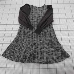 ◇ ⊆ ROPE PICNIC ロペピクニック ツイード調 切替 長袖 膝丈 ワンピース サイズ38 ブラック ホワイト系 レディース E  【1509300013455】